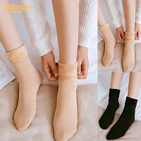 FashionIO-Unisex Autumn Winter Socks Velvet Thickening Casual Socks Snow Thermal Keeping Warm Socks Without Thumb Black 2 Pair-thumb3