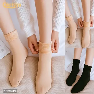 FashionIO-Unisex Autumn Winter Socks Velvet Thickening Casual Socks Snow Thermal Keeping Warm Socks Without Thumb Black 2 Pair-thumb4