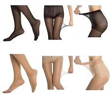 FashionIO - Women's Sheer Transparent high waist Pantyhose stocking with Excellent Stretch (Free Size 30-36 waist) - 2Black+2Skin-thumb3