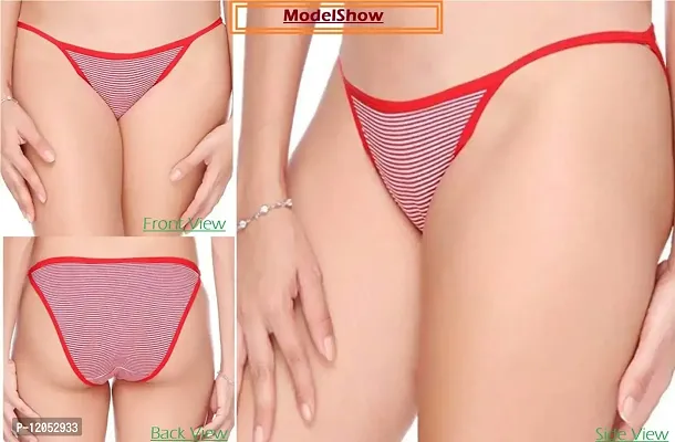 FASHIONIO - Women's Imported Cotton Lycra Multicolor (Solid Plain Color) Bikini/Tanga Brief Panties (28-32 Waist) - Pack of 2-thumb3