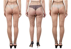 FahionIO - Women's Nylon Spandex High Waist Fishnet (Mix Design) Stocking Pantyhose-Brown Coffe Color-Pack of 3-thumb1