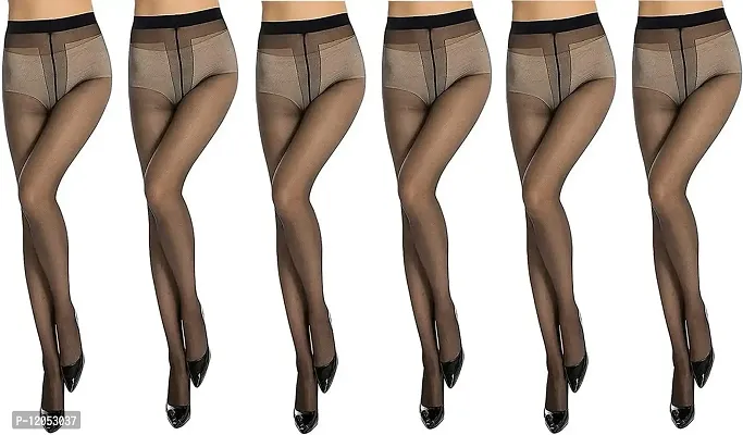 FashionIO - Women's Sheer Transparent high waist Pantyhose stocking with Excellent Stretch (Free Size 30-36 waist) - Black - Pack of 6