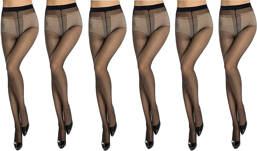 FashionIO - Women's Sheer Transparent high waist Pantyhose stocking with Excellent Stretch (Free Size 30-36 waist) - Black - Pack of 6