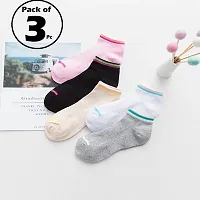 FashionIO? - Women?s Cotton Ankle Length No Show Low Cut Socks Multicolor Free Size 3 Pair-thumb1