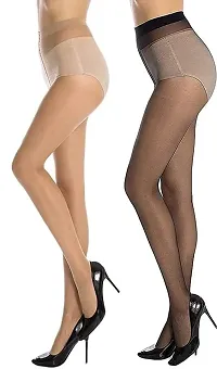 FashionIO - Women's Sheer Transparent high waist Pantyhose stocking with Excellent Stretch (Free Size 30-36 waist) - 1Black+1Skin-thumb2