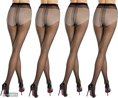 FashionIO - Women's Sheer Transparent high waist Pantyhose stocking with Excellent Stretch (Free Size 30-36 waist) - Black - Pack of 4-thumb2