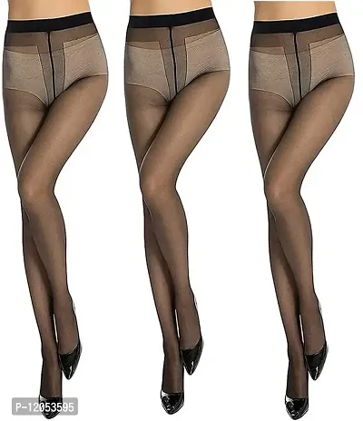 FashionIO - Women's Sheer Transparent high waist Pantyhose stocking with Excellent Stretch (Free Size 30-36 waist) - Black - Pack of 3-thumb0