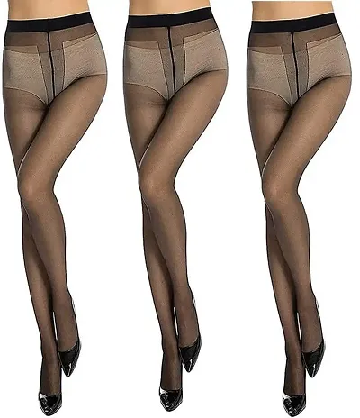 FashionIO - Women's Sheer Transparent high waist Pantyhose stocking with Excellent Stretch (Free Size 30-36 waist) - Black - Pack of 3