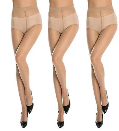 FashionIO - Women's Sheer Transparent high waist Pantyhose stocking with Excellent Stretch (Free Size 30-36 waist) - Skin - Pack of 3