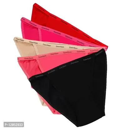 FASHIONIO - Women's Imported Cotton Lycra Multicolor (Solid Plain Color) Bikini/Tanga Brief Panties (28-32 Waist) - Pack of 2