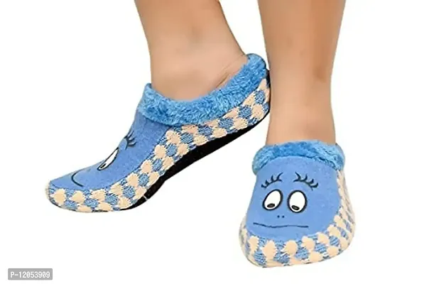 FabChoice-Ladies/Womens/Girls Winter Warm Slipper Socks, Knitted Booti, Room Socks, Anti slip Socks 1 Pair Blue Colour Size 6