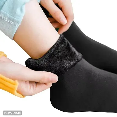 FashionIO-Unisex Autumn Winter Socks Velvet Thickening Casual Socks Snow Thermal Keeping Warm Socks Without Thumb Black 2 Pair-thumb3