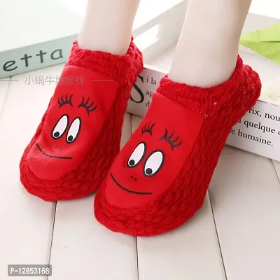 FabChoice-Ladies/Womens/Girls Winter Warm Slipper Socks, Knitted Booti, Room Socks, Anti slip Socks 1 Pair Red Colour Size 6-thumb2