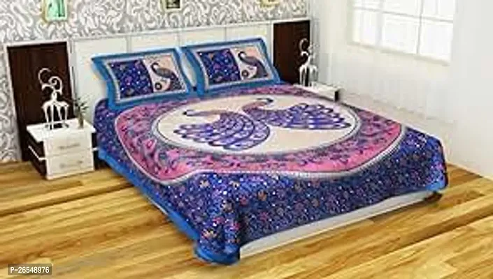 Elegant Cotton Double Bedsheet With 2 Pillow Covers-thumb0