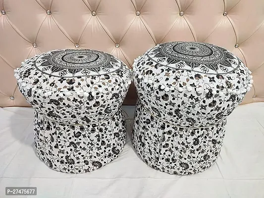 Footstool Bamboo Cover Mudda Ottoman Pouffe Cover Size 17x18 Inches Set of 2 Pieces (Cover Only)