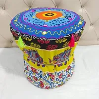 Rajasthani Mudda/Cover Bamboo Stool Cover Set of Two Footstool Bamboo Cover Yellow Colour Mudda Ottoman Pouffe Cover Size 17x18 Inches Set of 2 Pieces (muda Cover Only) Elephant-thumb2