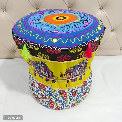 Rajasthani Mudda/Cover Bamboo Stool Cover Set of Two Footstool Bamboo Cover Yellow Colour Mudda Ottoman Pouffe Cover Size 17x18 Inches Set of 2 Pieces (muda Cover Only) Elephant-thumb3