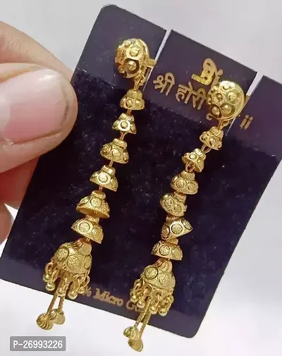 Classic Golden Alloy Earrings For Women-thumb0