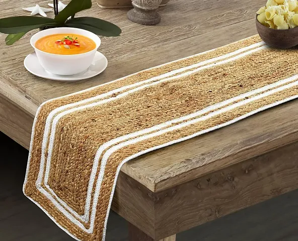 Bhuvan handloom Jute & White Double Patti Reversible Hand Woven Decorative Rug/Durry/Carpet/Mat for Kitchen/Home