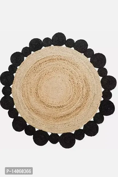 Round Farmhouse Rug Handmade Beige with Black Circle Design Jute Area Rug for Home Decor, Kitchen, Hallway, Living Room-thumb0