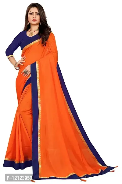 WOMAN'S KANJIVARAM sarees with LACE WORK Running Blouse Piece. (ORANGE)-thumb0