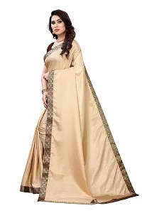 ADAH ENTERPRISE Women?s Solid Cream Pure Silk Fabric Saree with Unstitched Brown Blouse Piece (KIRTI CREAM)-thumb1