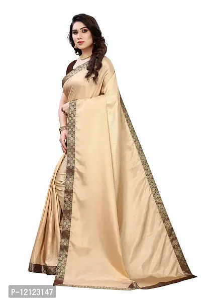 ADAH ENTERPRISE Women?s Solid Cream Pure Silk Fabric Saree with Unstitched Brown Blouse Piece (KIRTI CREAM)-thumb2