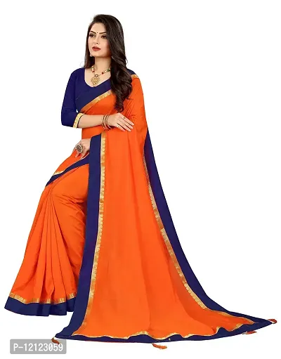 WOMAN'S KANJIVARAM sarees with LACE WORK Running Blouse Piece. (ORANGE)-thumb3