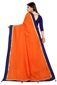 WOMAN'S KANJIVARAM sarees with LACE WORK Running Blouse Piece. (ORANGE)-thumb1