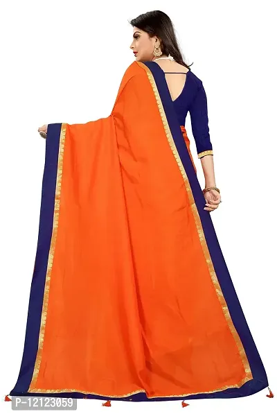 WOMAN'S KANJIVARAM sarees with LACE WORK Running Blouse Piece. (ORANGE)-thumb2