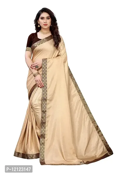 ADAH ENTERPRISE Women?s Solid Cream Pure Silk Fabric Saree with Unstitched Brown Blouse Piece (KIRTI CREAM)-thumb0