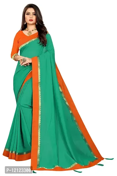 WOMAN'S KANJIVARAM sarees with LACE WORK Running Blouse Piece. (GREEN)