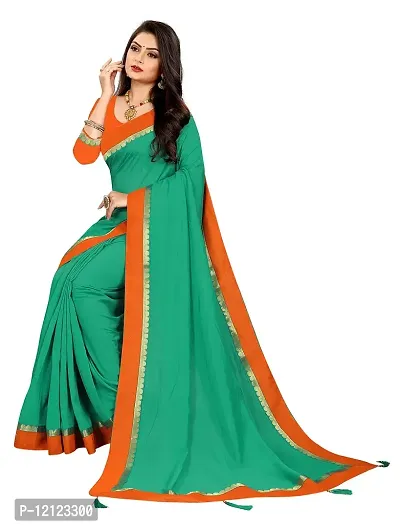 WOMAN'S KANJIVARAM sarees with LACE WORK Running Blouse Piece. (GREEN)-thumb3