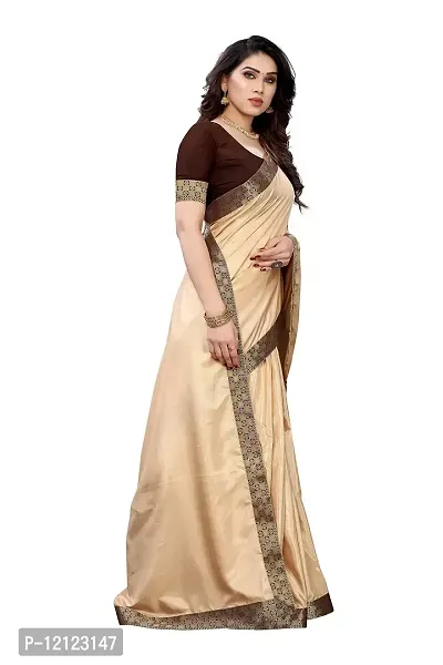 ADAH ENTERPRISE Women?s Solid Cream Pure Silk Fabric Saree with Unstitched Brown Blouse Piece (KIRTI CREAM)-thumb3