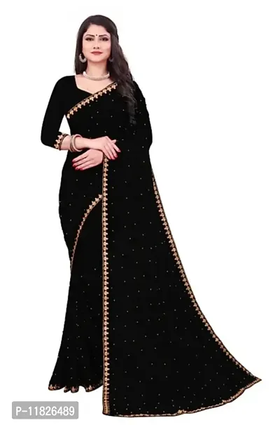 WOMANS georgette MOTI AND LACE WORK sarees with Running Blouse Piece.-thumb0