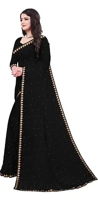 WOMANS georgette MOTI AND LACE WORK sarees with Running Blouse Piece.-thumb1