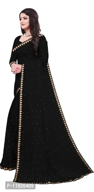 WOMANS georgette MOTI AND LACE WORK sarees with Running Blouse Piece.-thumb2