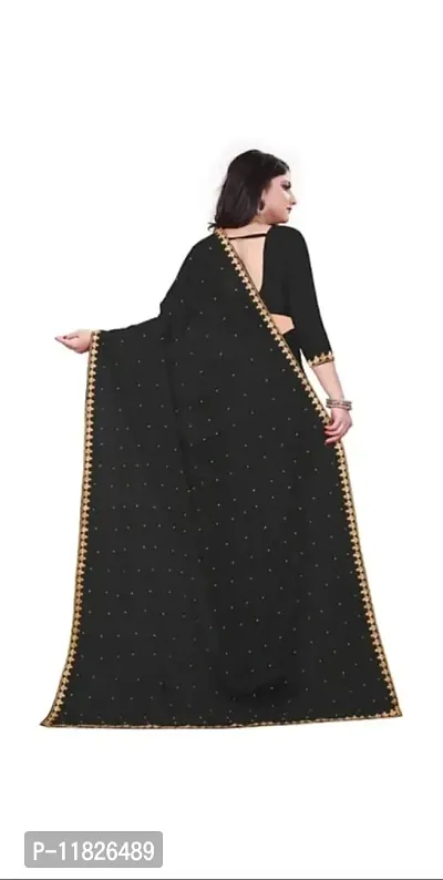 WOMANS georgette MOTI AND LACE WORK sarees with Running Blouse Piece.-thumb3