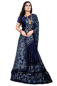 WOMENS PRINTED RUFFLE LYCRA silk sarees with Running Blouse Piece-thumb1