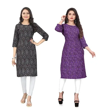 WOMEN CREPE FABRIC PRINT KURTI (COMBO 2)