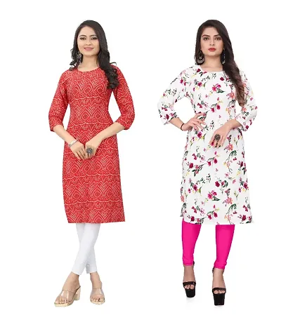 WOMEN CREPE FABRIC PRINT KURTI (COMBO 2)