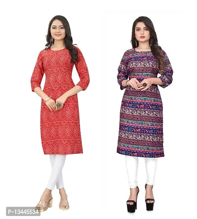 Women Crepe Printed Kurti Combo of 2