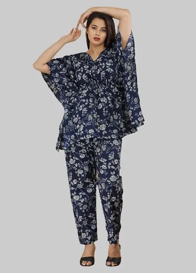 Fancy Printed Kaftan Night Suit For Women