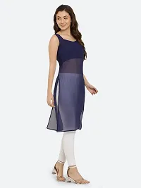 Vesicle Women Pleated top Straight Kurta Cotton Dress (L, Navy Blue)-thumb1