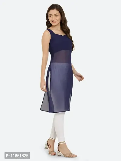 Vesicle Women Pleated top Straight Kurta Cotton Dress (L, Navy Blue)-thumb2