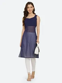 Vesicle Women Pleated top Straight Kurta Cotton Dress (L, Navy Blue)-thumb3