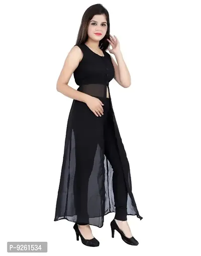 Black Georgette Self Design Kurtas For Women-thumb2