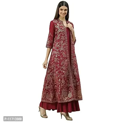Solid Polyester Straight Fit Womens Kurta red-thumb0