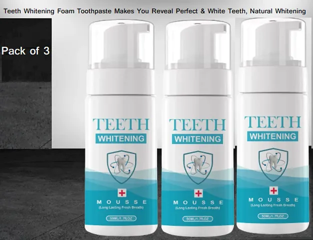 Teeth Whitening Foam Toothpaste Makes You Reveal Perfect  White Teeth, Natural Whitening Foam Toothpaste Mousse with Fluoride Deeply Clean Gums Remove Stains- Combo (Pack Of 3)