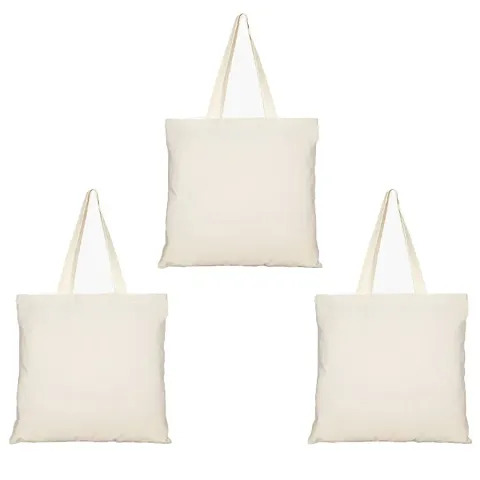 Canvas Tote Bag with Zipper, - Reusable 100% Eco-Friendly- (Pack Of 3)